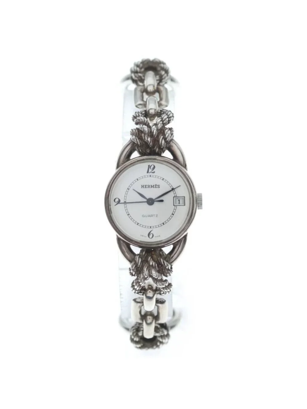 Hermes Vintage Douarnenez Cra Analog Watch Chain Bracelet Silver